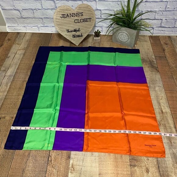 VINTAGE BIANCHINI FERIER PARIS GEOMETRIC ART SILK SCARF COLORBLOCK MULTI - Picture 9 of 10